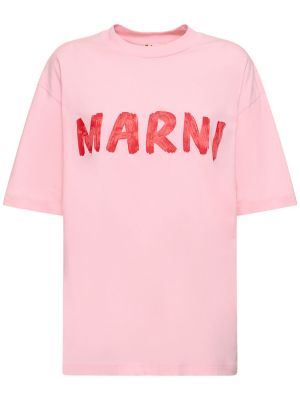 Oversize kokvilnas t-krekls džersija Marni rozā