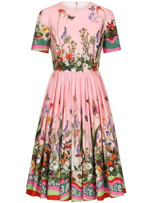 Миди рокля на цветя с принт Dolce & Gabbana розово
