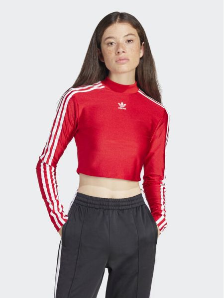 Csíkos slim fit blúz Adidas piros