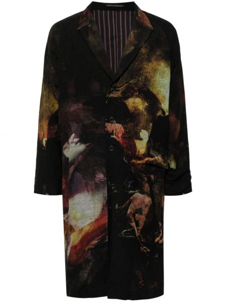 Płaszcz z nadrukiem w abstrakcyjne wzory Yohji Yamamoto czarny
