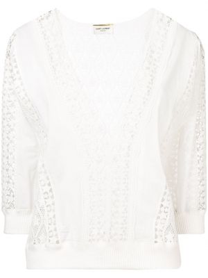 Блуза с дантела Saint Laurent бяло