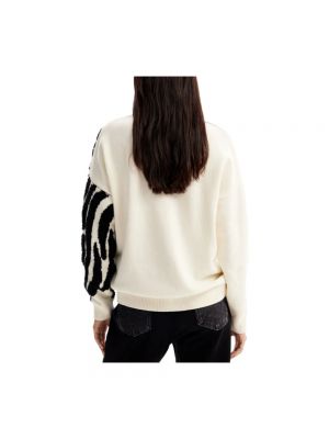 Sweter oversize żakardowy Desigual biały