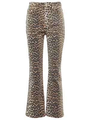 Leopardí zvonové džíny s vysokým pasem s potiskem Ganni hnědé