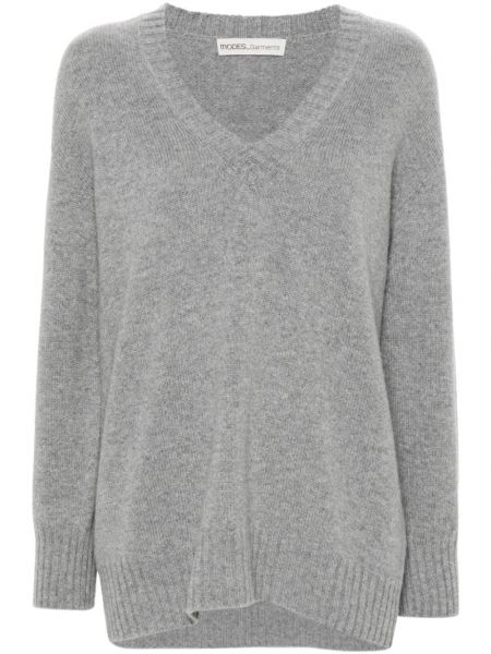 Пуловер с v-образно деколте Modes Garments сиво