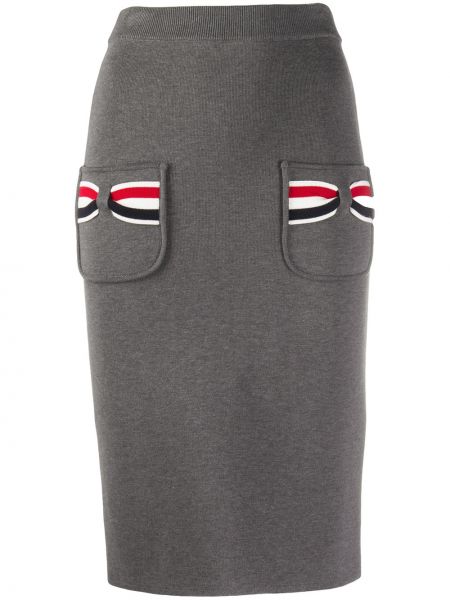 Pruhovaná puzdrová sukňa s mašľou Thom Browne sivá