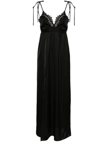 Σατέν μάξι φόρεμα με δαντέλα Merci μαύρο