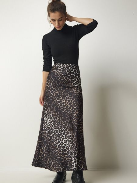 Satenska maksi suknja s leopard uzorkom Happiness İstanbul crna