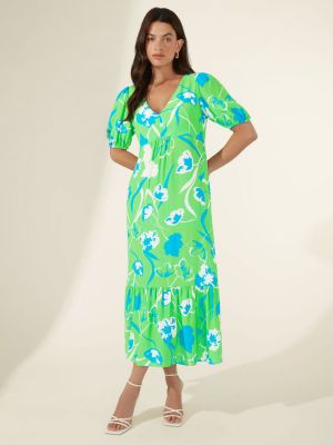 Платье миди в цветочек с принтом с рюшами Ro&zo зеленый