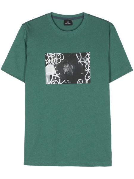 Raštuotas medvilninis marškinėliai Ps Paul Smith žalia