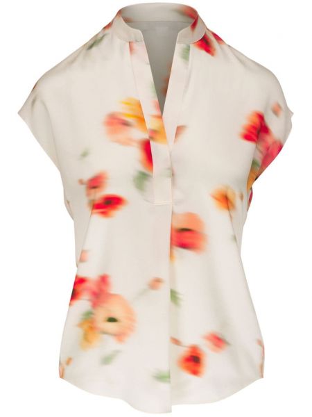 Bluză de mătase cu model floral cu imagine Vince alb