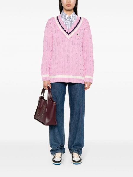 Haftowany sweter Lacoste różowy
