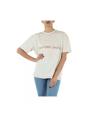 Camiseta con bordado de algodón oversized Calvin Klein Jeans beige