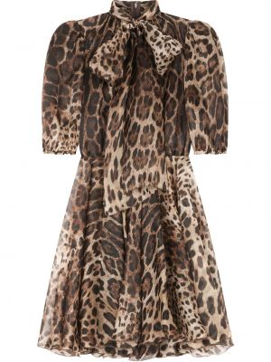 Vestido con estampado leopardo Dolce & Gabbana marrón