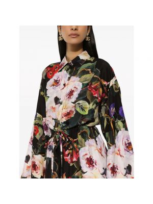 Vestido largo de raso de seda de flores Dolce & Gabbana negro