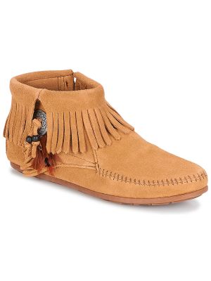 Kotníkové boty na zip z peří Minnetonka hnědé