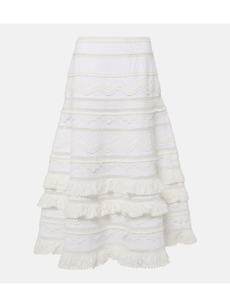 Bavlnená midi sukňa s výšivkou Carolina Herrera biela