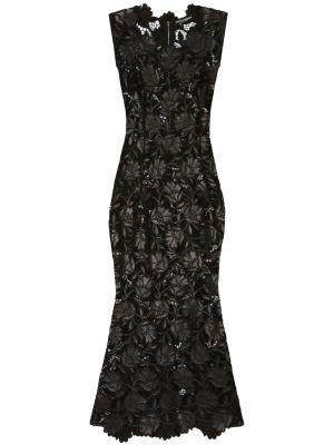 Krajkové květinové midi šaty Dolce & Gabbana černé
