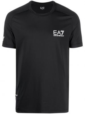 Raštuotas medvilninis marškinėliai Ea7 Emporio Armani juoda