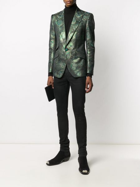 Blazer con plumas de tejido jacquard de plumas Dolce & Gabbana verde