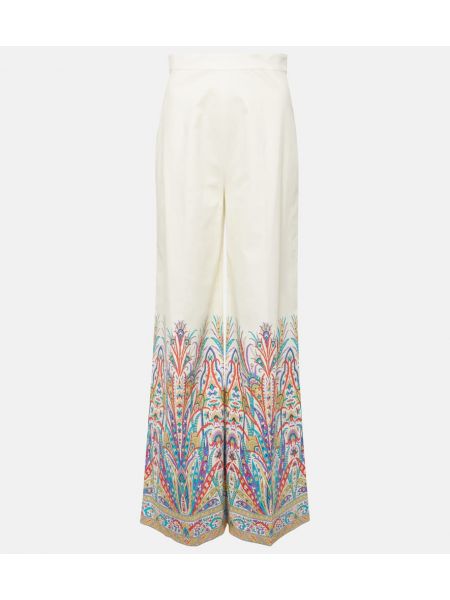 Βαμβακερό παντελόνι με σχέδιο σε φαρδιά γραμμή Etro λευκό