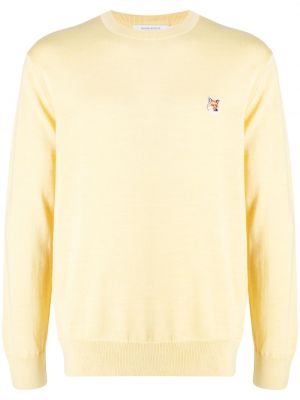 Плетен вълнен пуловер бродиран Maison Kitsuné жълто