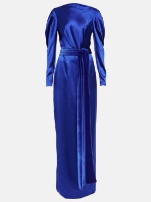 Jedwabna satynowa sukienka długa Monique Lhuillier niebieska
