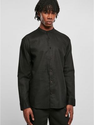 Medvilninė lininė marškiniai su stovinčia apykakle Uc Men juoda