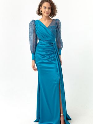 Satynowa sukienka wieczorowa Lafaba niebieska