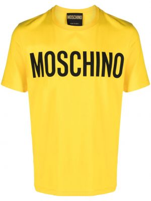 Памучна тениска с принт Moschino жълто