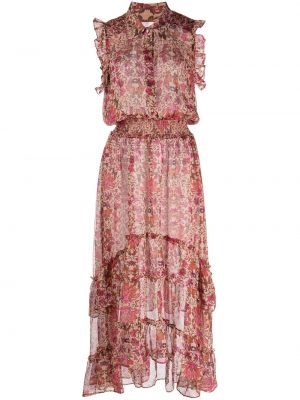 Klasické květinové šaty s knoflíky bez rukávů Misa Los Angeles - růžová