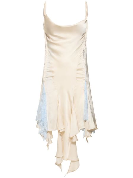 Satynowa sukienka mini z falbankami koronkowa Y/project beżowa