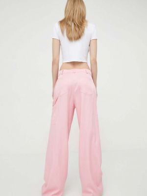 Spodnie z wysoką talią Moschino Jeans różowe