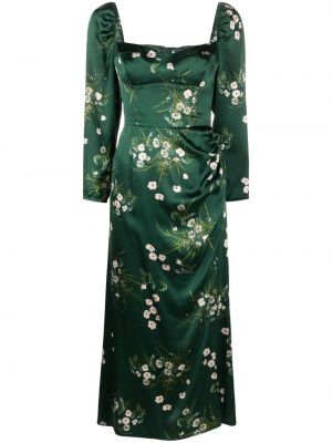 Копринена вечерна рокля на цветя с принт Reformation зелено