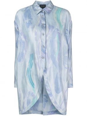 Копринена риза с абстрактен десен Giorgio Armani синьо