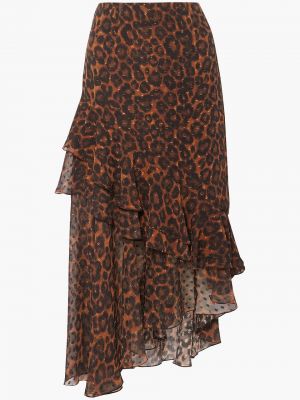 Шелковая асимметричная юбка с принтом Erdem, коричневая