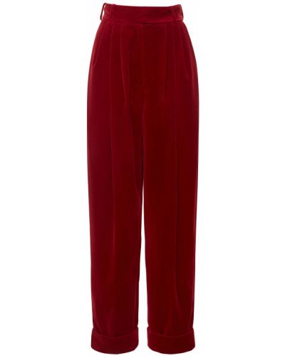 Pantaloni cu picior drept cu talie înaltă de catifea Alexandre Vauthier roșu
