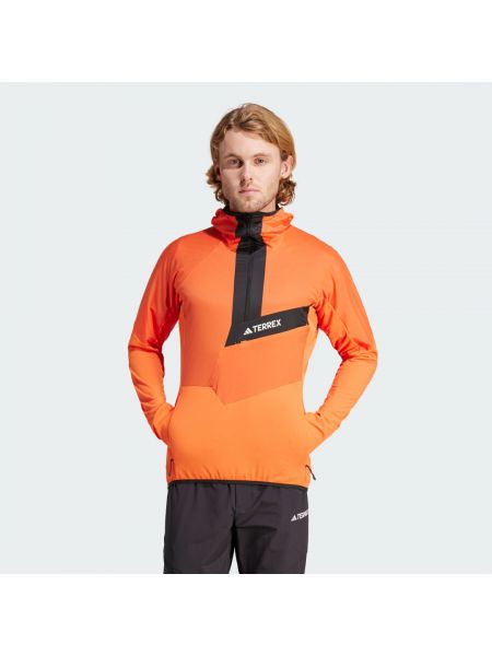 Kurtka na zamek polarowa z kapturem Adidas pomarańczowa