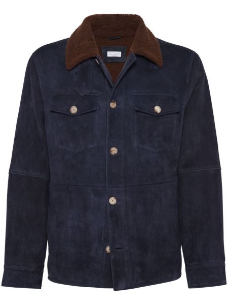 Wildleder lange jacke Brunello Cucinelli blau