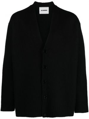 Woll strickjacke mit v-ausschnitt Jil Sander schwarz