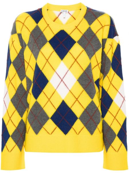 Sweter wełniany z wzorem argyle Loewe żółty