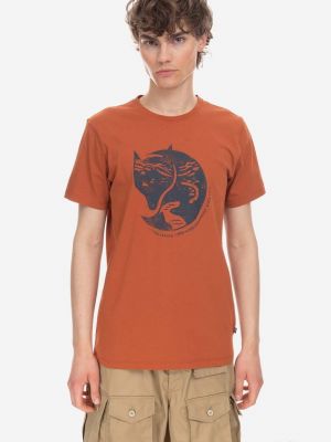 Памучна тениска с дълъг ръкав с принт Fjallraven оранжево
