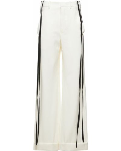 Satynowe luźne spodnie z paskiem Ann Demeulemeester - biały