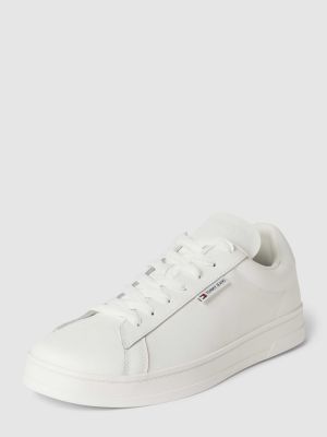 Białe sneakersy skórzane w jednolitym kolorze Tommy Jeans