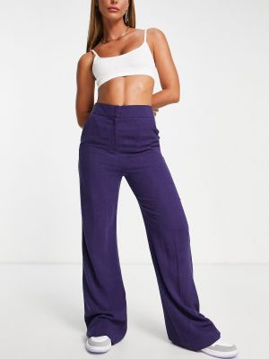 Льняные брюки-клеш свободного кроя Asos фиолетовые