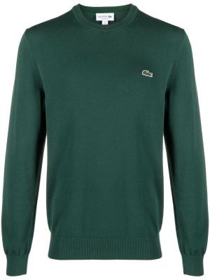 Bombažni pulover z vezenjem Lacoste zelena
