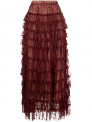 Čipkovaná dlhá sukňa Twinset červená