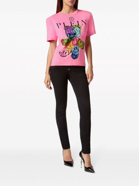 Kokvilnas t-krekls ar apdruku Philipp Plein rozā