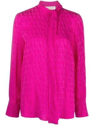 Жакардова копринена блуза Valentino Garavani розово