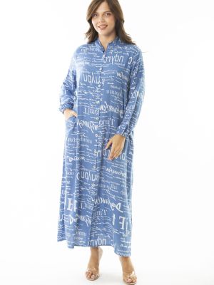 Viskózové dlouhé šaty na gombíky s dlhými rukávmi şans modrá