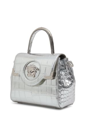 Usnjena torba Versace srebrna